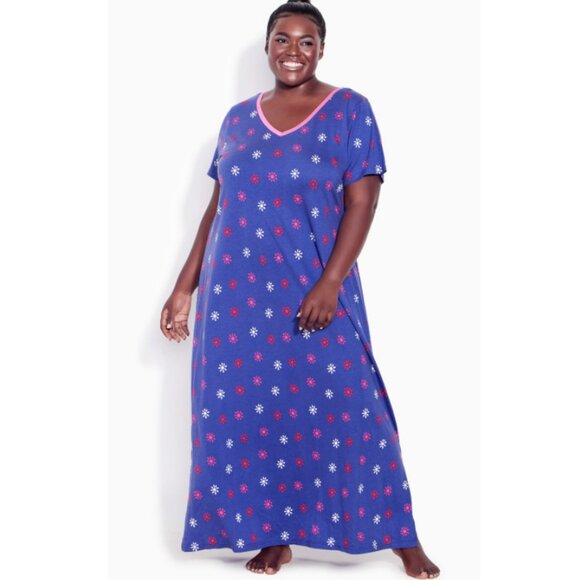 NWT Avenue Body Periwinkle Floral Short Sleeve Maxi Sleep Dress 30/32 - Picture 1 of 8
